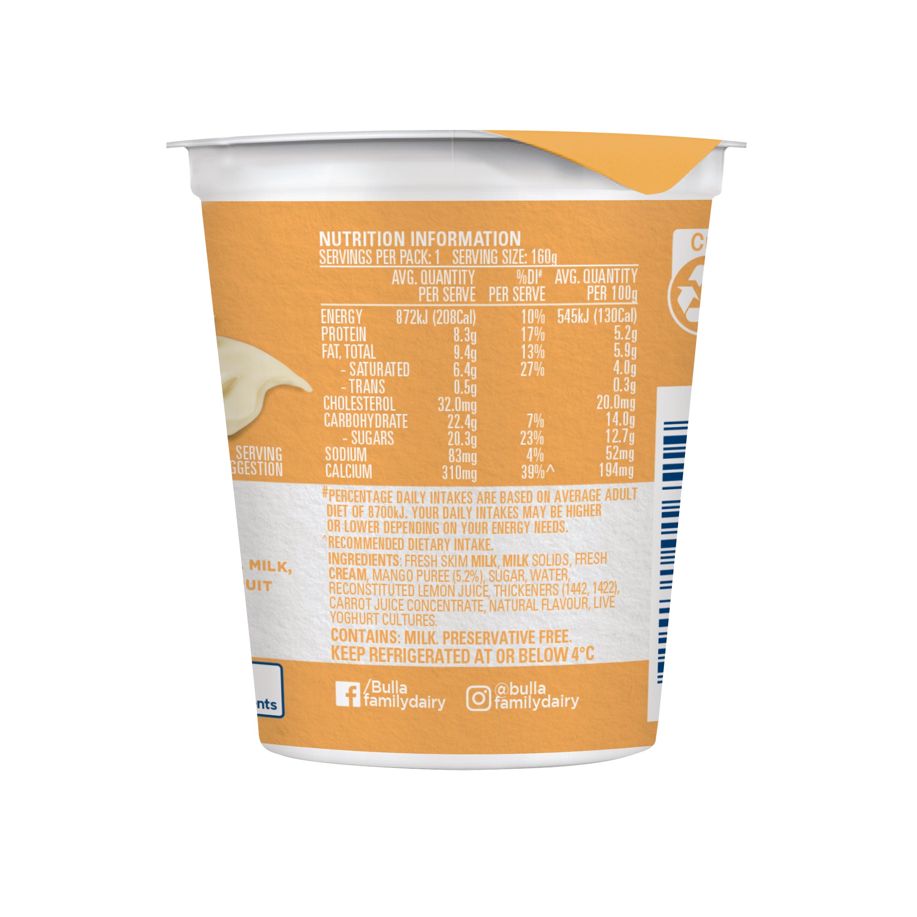 Australian Style Yogurt Mango 160g x 2